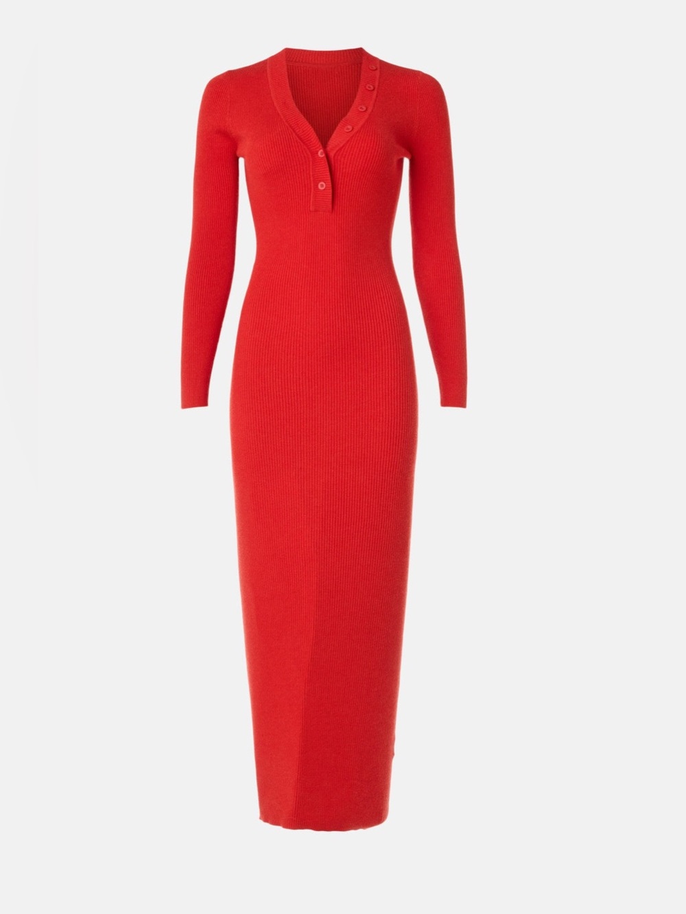 ROAM Red Ribbed Button-Detail V-Neck Maxi Dress - Picture 2 of 7